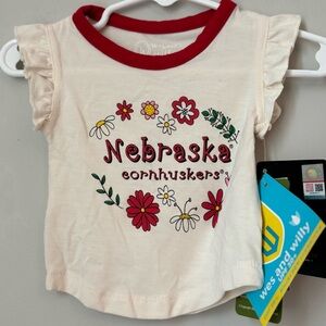 Ruff Top, Cherry Red “Nebraska Cornhuskers” Pretty Flower Graphic, Size 6 Months